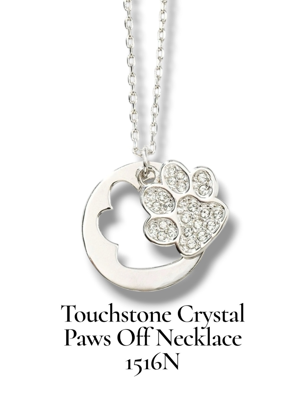 Touchstone Crystal “Paws Off” Necklace - Silver Tone Pave’ Swarovski Pendant